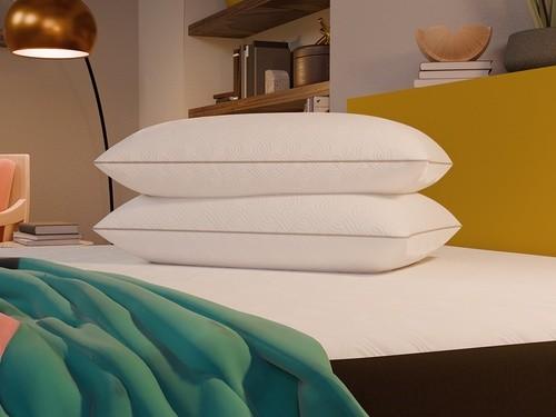 Two Sealy Adjustable Pillows stacked on a Cocoon mattress